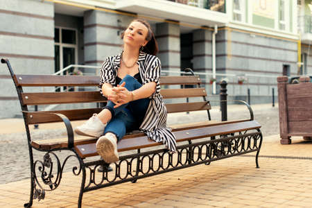 Photoshoot of a girl in urban residential neighborhoodsの写真素材