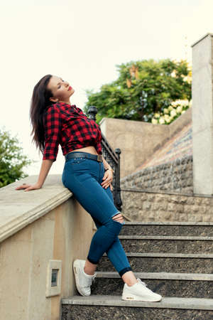 Photoshoot of a girl in urban residential neighborhoodsの写真素材