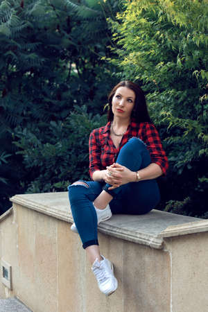 Photoshoot of a girl in urban residential neighborhoodsの写真素材