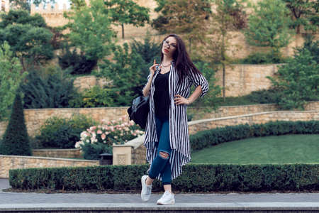 Photoshoot of a girl in urban residential neighborhoodsの写真素材