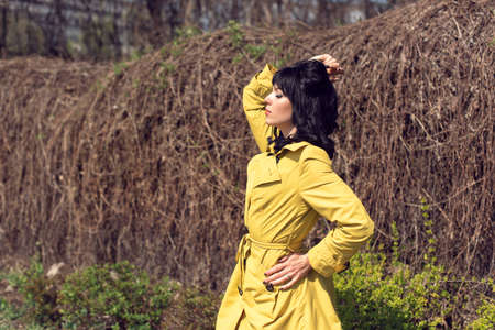 Walk with a girl in early springの写真素材