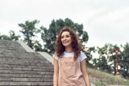 Evening walk through the summer European cityの写真素材