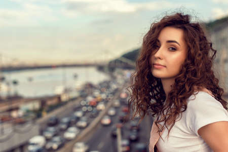 Evening walk through the summer European cityの写真素材