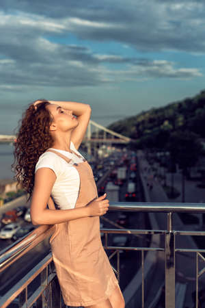 Evening walk through the summer European cityの写真素材