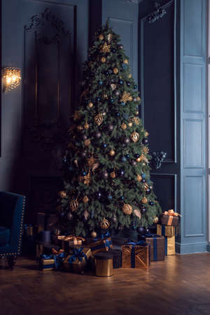 Christmas decorations and accessories in the studioの写真素材