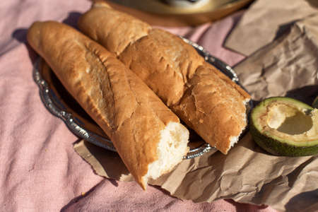 Summer picnic in the field in the villageの写真素材