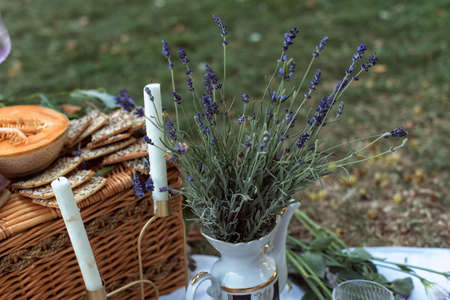 Different food on a picnic in the parkの写真素材