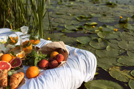 Summer picnic on the city river