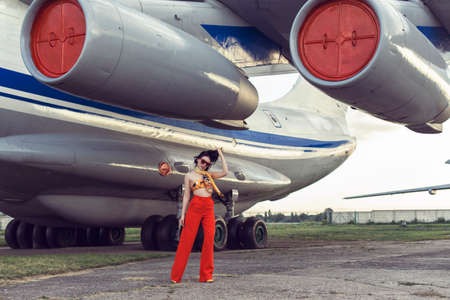 Summer photo session at the airportの写真素材