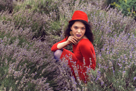 Walk with a girl in the summer gardenの写真素材