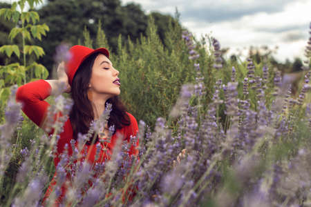 Walk with a girl in the summer gardenの写真素材