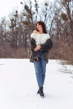 Winter walk in a snowy park