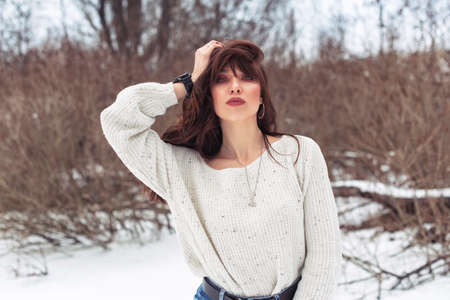 Winter walk in a snowy park