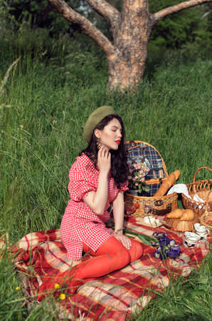 Walk with a girl in the summer gardenの写真素材