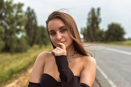 Summer photo session of a blonde girlの写真素材