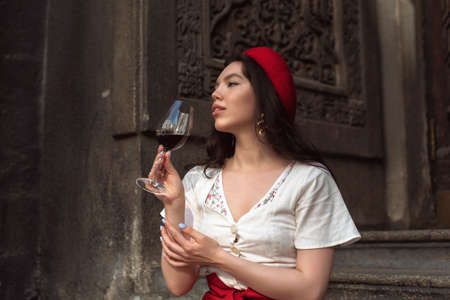 Summer photo session with a stylish brunetteの写真素材