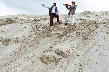 A man with a weapon in a military conflictの写真素材