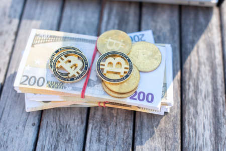 Bitcoin coins and other electronic currenciesの写真素材