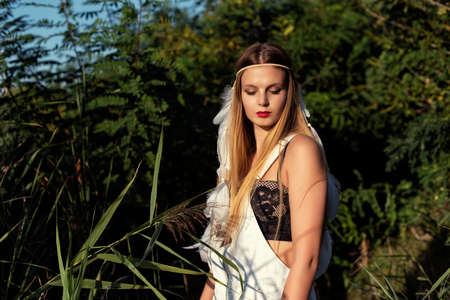 young blonde girl on vacationの写真素材