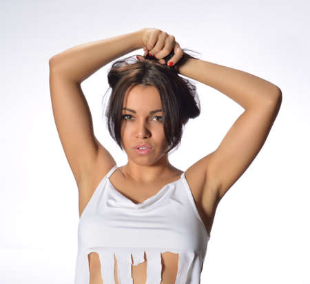 Stylish girl in photo studioの写真素材