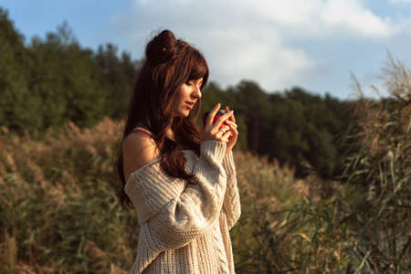 Photo session in autumn parkの写真素材