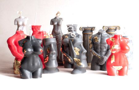 Beautiful handmade colored wax candlesの写真素材