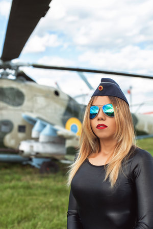 Young woman on the airfieldの写真素材