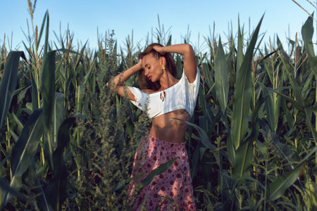 Traveling to beautiful places with a young womanの写真素材