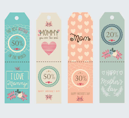 four diferent coupons in pastel colors for mother's day.のイラスト素材