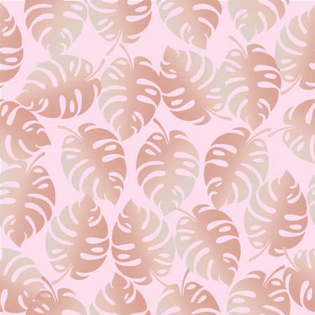 Seamless tropical pattern with mostera deliciosa in pastel pink colors.のイラスト素材