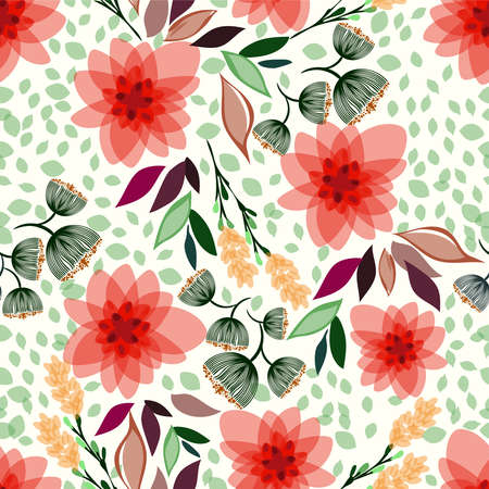 Beautiful pattern with small abstract flowers, leaves and branches, seamless texture can be used for...