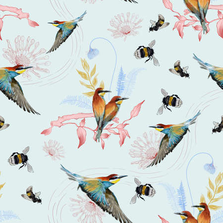 Seamless pattern of african bee eaterの写真素材