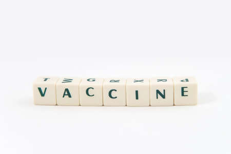 vaccine white cube text on white backgroundの写真素材