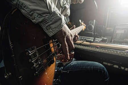 Musician playing electric guitarの写真素材