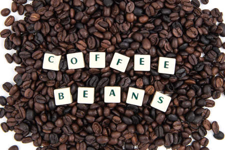 COFFEE BEANS white cube text on white background AND coffee beans background