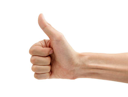 Man hand with thumb up isolated on white background