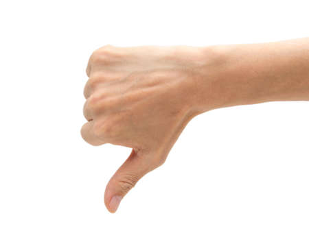 Man hand with thumb down isolated on white background