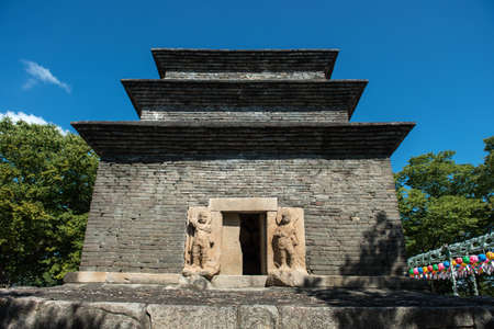 Gyeongju, South Korea - August 18, 2016: Stone Pagoda of Bunhwangsa temple was built in the Silla Eraのeditorial素材