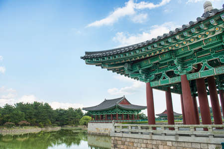 Gyeongju, South Korea - August 17, 2016: Donggung Palace and Wolji Pond in Gyeongju, South Korea.のeditorial素材