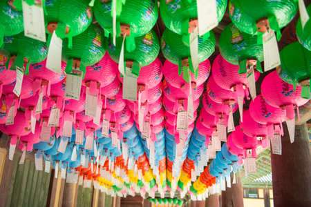 Gyeongju, South Korea - August 18, 2016 :Hundreds of lanterns hanging out of the Bulguksa temple in South Korea.の写真素材
