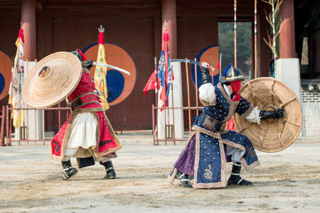 Suwon, South Korea - December 23, 2016 : Korean soldier with traditional Joseon dynasty during show...