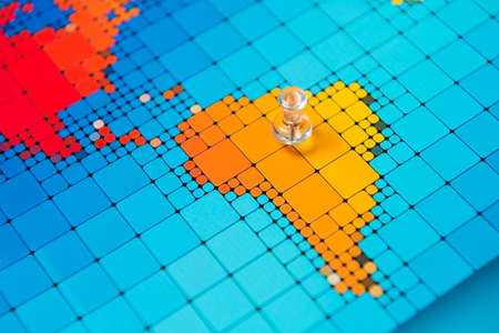 Pushpins on a map of South Americaの写真素材