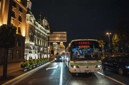 Shanghai, China - September 7, 2011: The Bund at Night in Shanghai, Chinaのeditorial素材