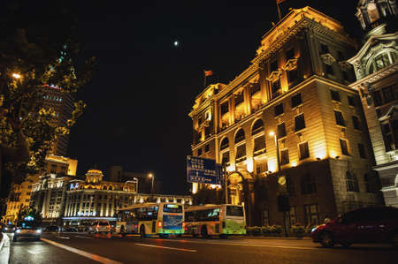 Shanghai, China - September 7, 2011: The Bund at Night in Shanghai, Chinaのeditorial素材