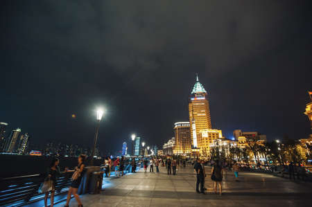 Shanghai, China - September 7, 2011: The Bund at Night in Shanghai, Chinaのeditorial素材