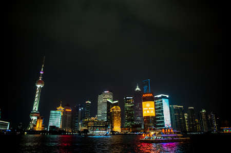 Shanghai, China - September 7, 2011: The Bund at Night in Shanghai, Chinaのeditorial素材