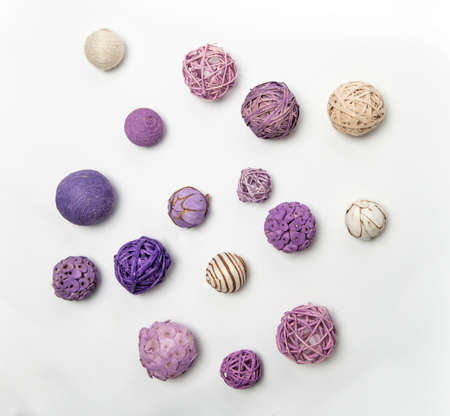 Natural handmade decorative balls of various shapesの写真素材