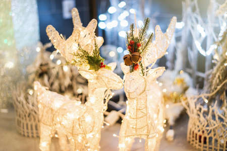 Christmas deer decoration. Rudolph made of brilliant lightingの写真素材