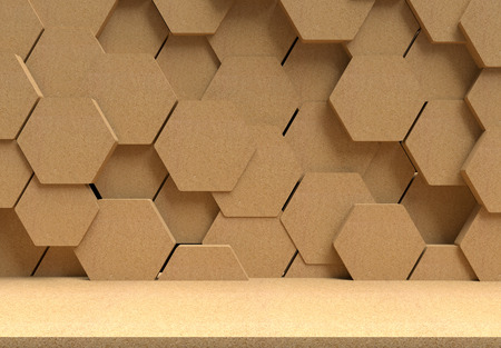 Abstract futuristic wood floor and hexagons background, 3D renderingの写真素材