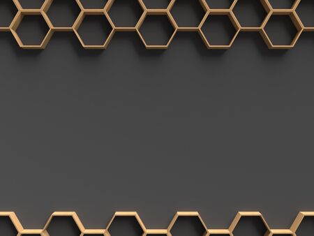 Wooden hexagon pattern with dark background template for presentation, 3D renderingの写真素材